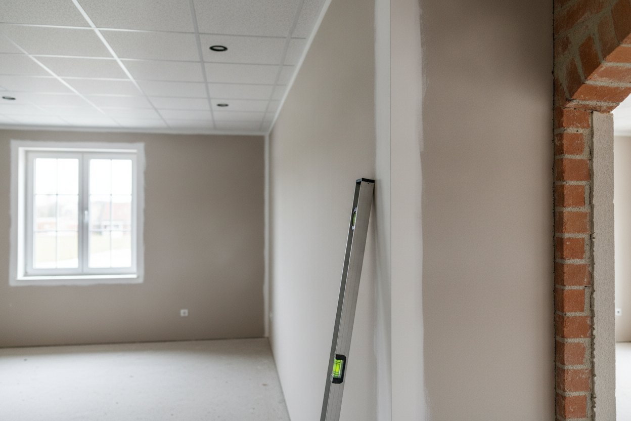 Innenwand im Ausbau mit sichtbarer Mauerwerksöffnung