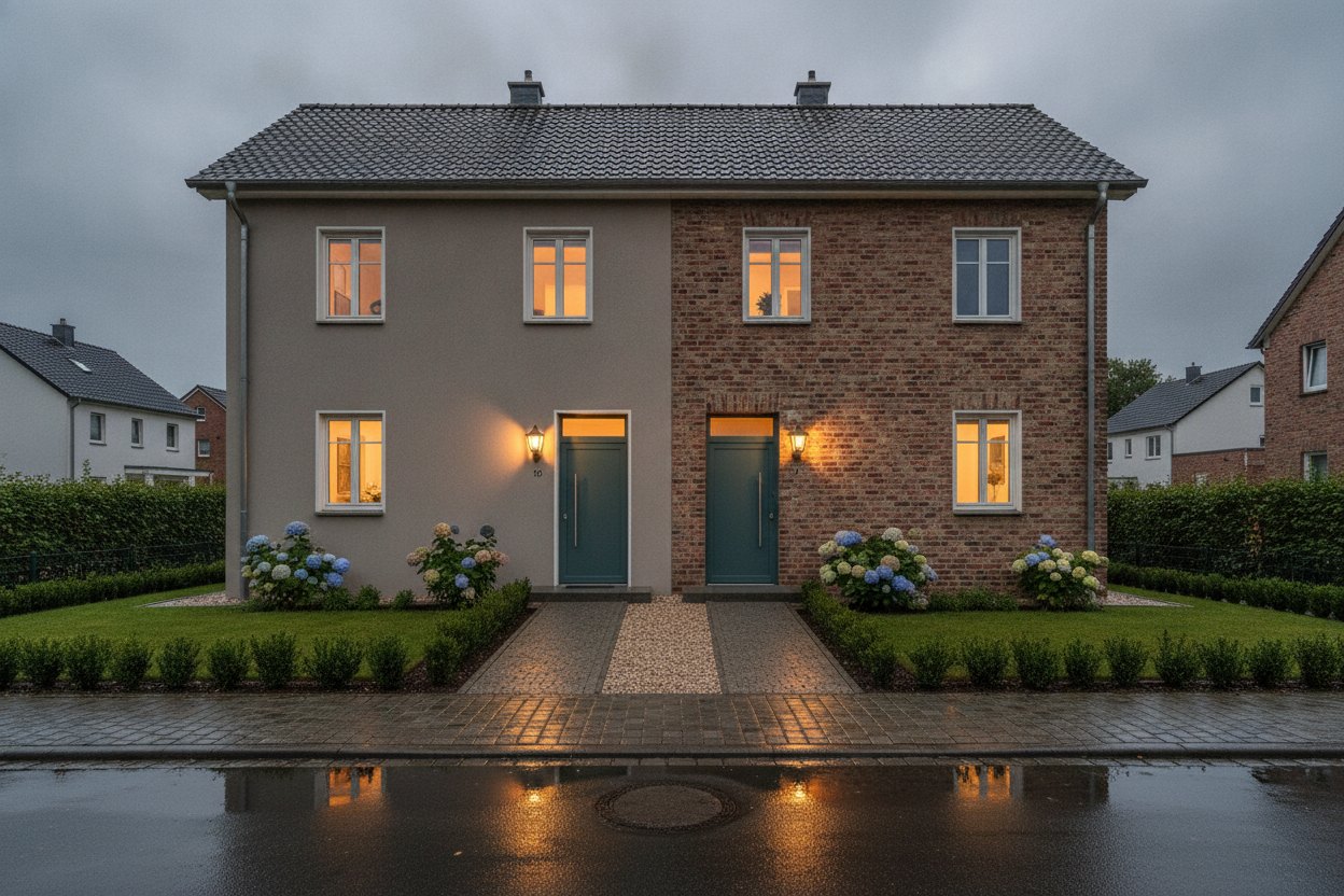Wohnhaus mit Kombination aus Putzfassade und Sichtmauerwerk